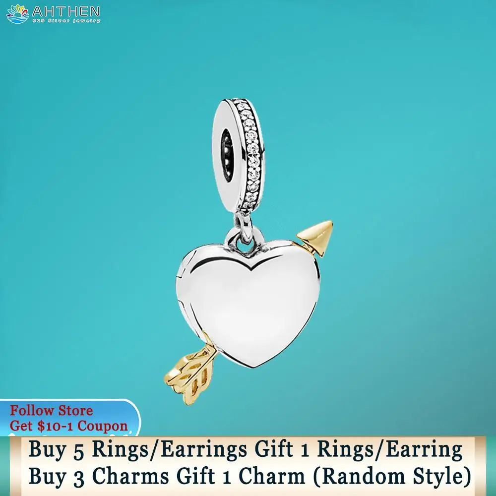 

Ahthen 925 Sterling Silver Bead Plane Love Heart Dangle Charms fit Original Pandora Bracelets for Women Jewelry Making Girl Gift