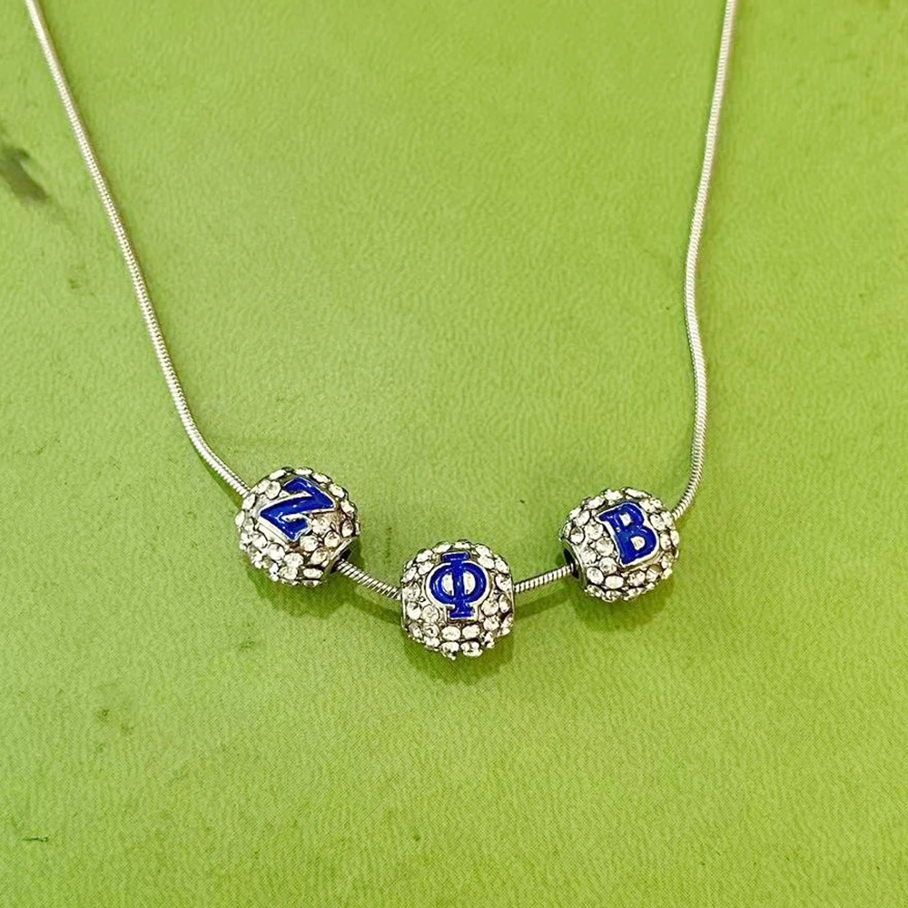 Сине-белые эмалированные греческие буквы Zeta Phi Beta бусины-проставки ожерелье