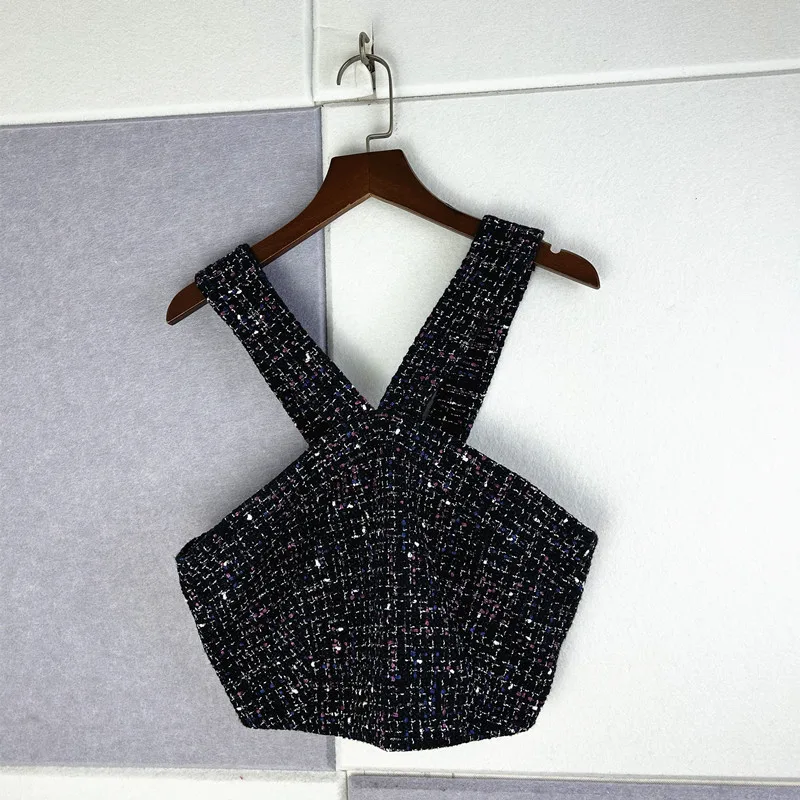 

Коллекция 2023 года, Ранняя Осенняя модель, подтяжки, короткий топ/клетчатая плиссированная юбка с высокой талией для женщин