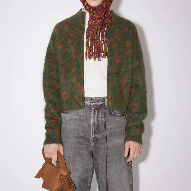 

Женский мохеровый вязаный кардиган, Повседневная модная пушистая куртка с круглым вырезом и длинным рукавом, верхняя одежда на молнии, Осен...