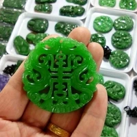 natural chinese green hand carved shuanglong jade pendant fashion seiko jewelry hollow out shuanglong men and womens necklaces