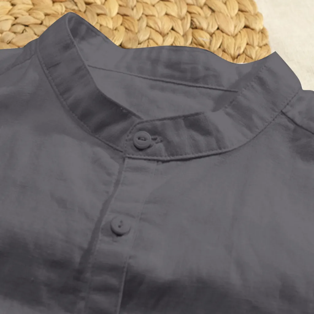 

Men's Western Tees Summer Breathable Button Shirt sleeve Solid Cotton Color Sleeve Men's Loose Shirt Man Bodysuit Adult
