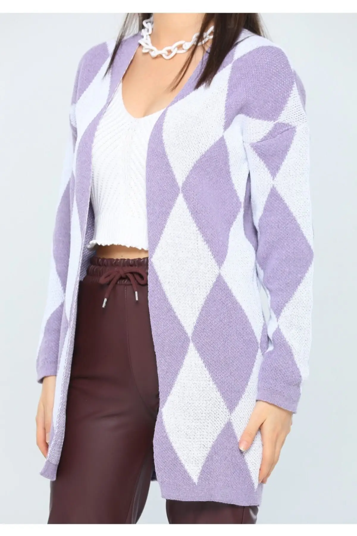 

Women's Cardigan Lilac sportswear Casual Knitted High Quality Fashion Cardigan Sweaters Loose Sweater Jumper