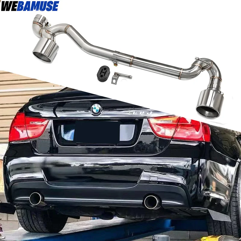 Фото Для BMW 3 серии 320i 325i 330i E90 E92 Выхлоп MT Бампер двойного выхода из нержавеющей стали Выхлопная труба из углеродного волокна Глушитель Выхлопная система №1