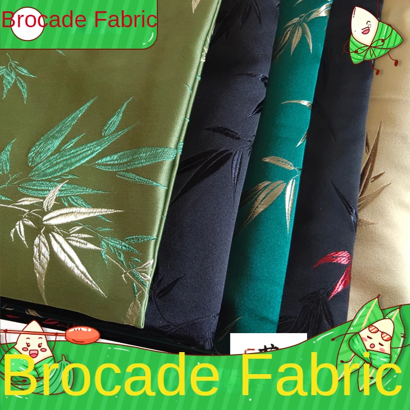 

Brocade Fabric By The Meter for Clothes Hanfu Cheongsam Sewing Jacquard Bamboo Leaf Floral Printed Silky Drape Summer Thin Black