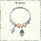 BISAER винтажные Подвески на удачу в форме сердца, браслеты, подвески, золотые, серебряные, цветные стеклянные бусины для женщин, брендовые браслеты, ювелирные изделия AIB016