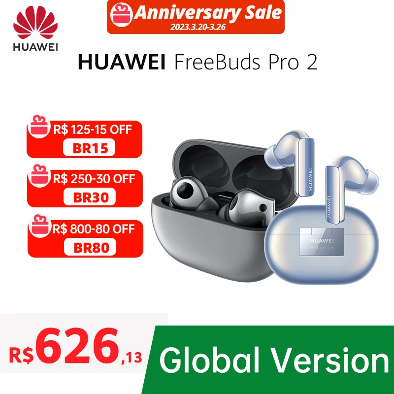 

In Stock Global Version HUAWEI FreeBuds Pro 2 Intelligent ANC 2.0 47dB 4-Mic Call Noise Cancellation Bluetooth 5.2 14Hz~48kHz