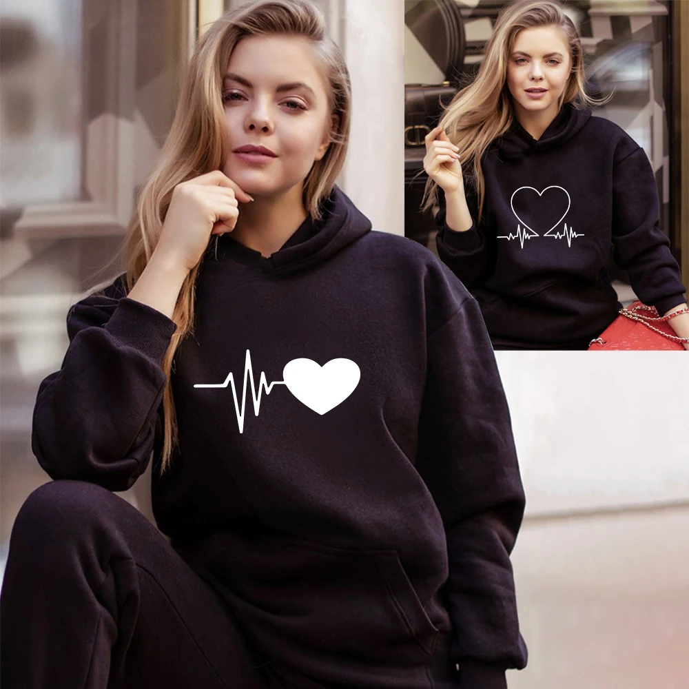

NO17 Women Hoodies Love Print Sweatshirts Streetwear Autumn O-Neck Female Fleece Casual Pullover Woman Clothes Tops