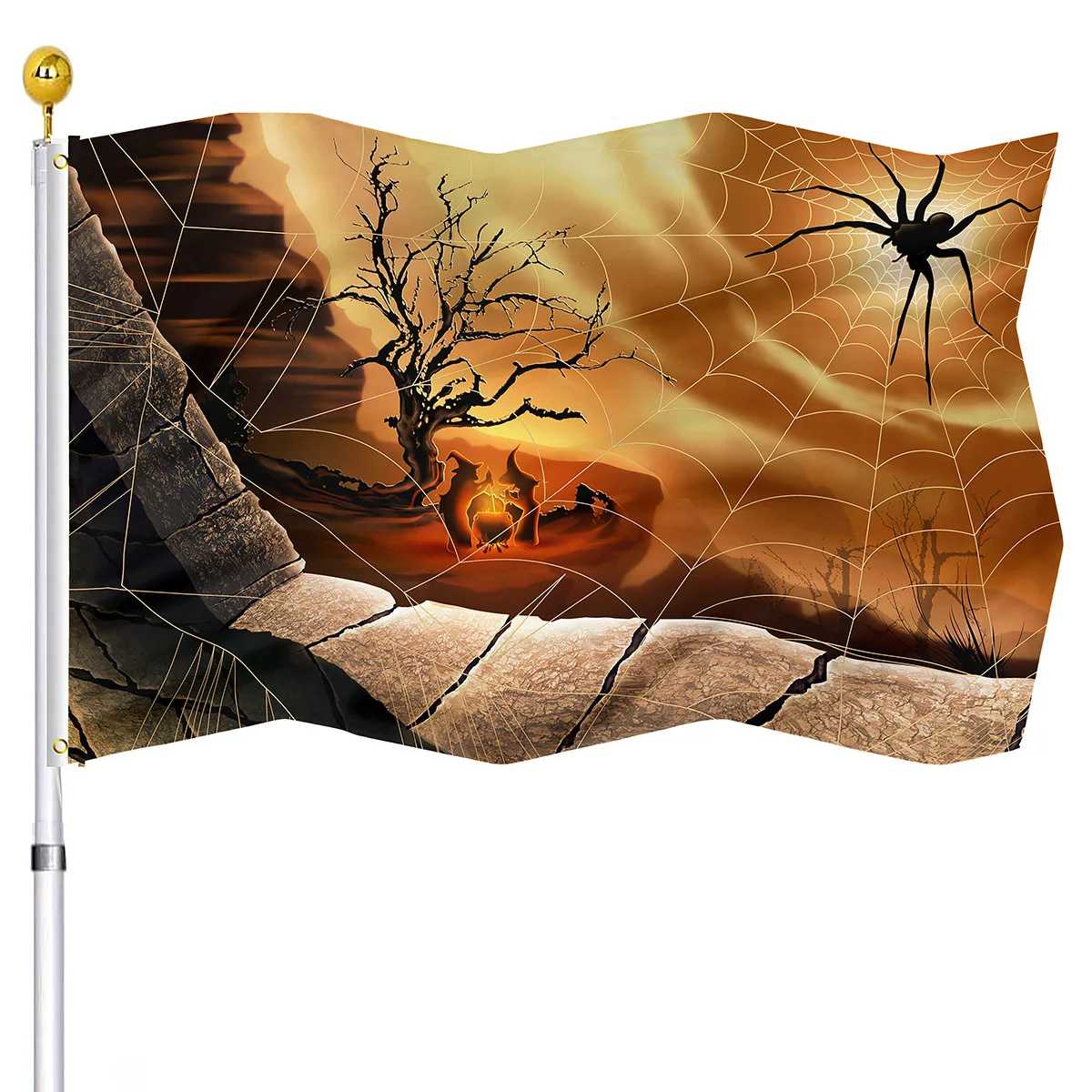 

Happy Halloween Flag Spider Web House Indoor Party Outdoor Decoration Flags Double Stitched Banner with Brass Grommets Yard Flag
