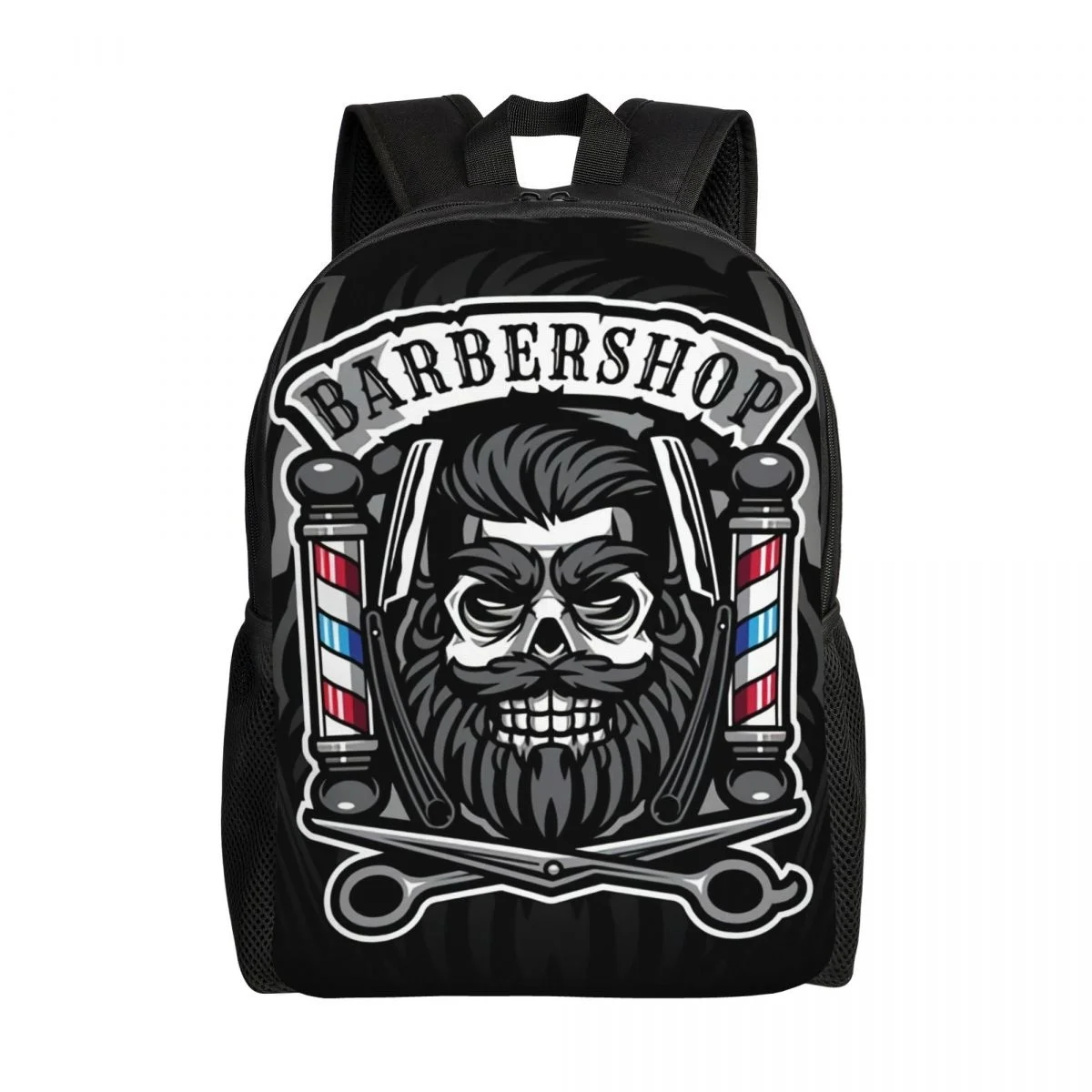 

Skull Babershop Backpack for Women Men Waterproof School College Barber Shop Bag Print Bookbag