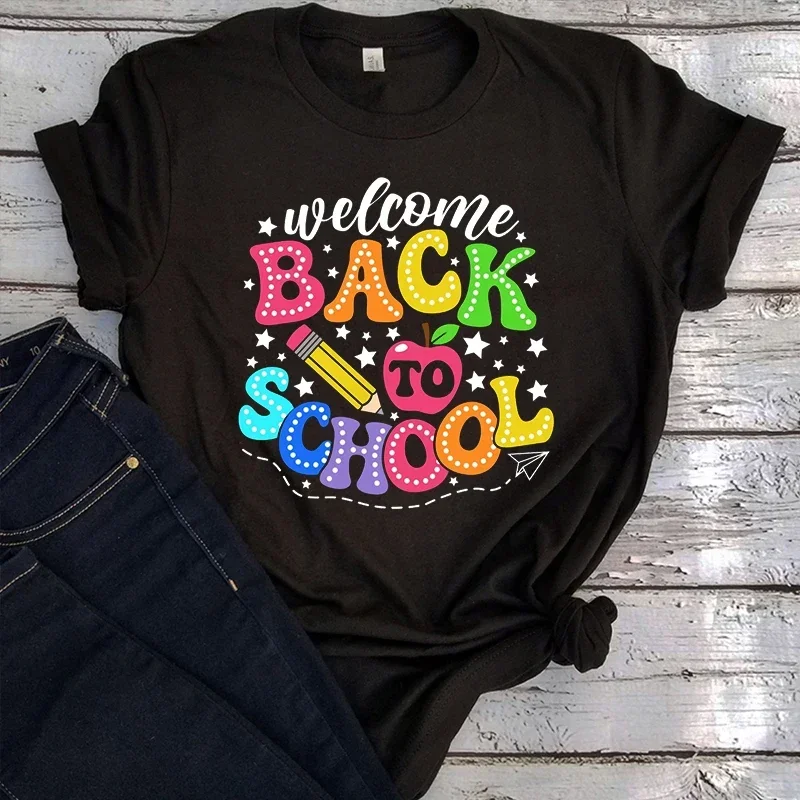 Добро пожаловать рубашка Снова в школу футболка для школы на первый день