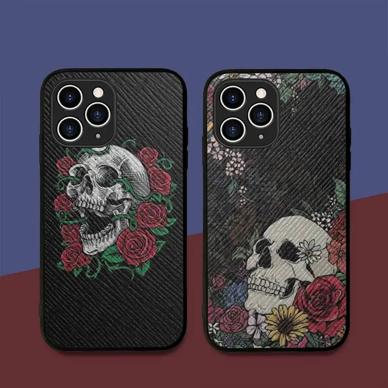 

Skeleton Skull Flowers Phone Case Hard Leather Case for iPhone 11 12 13 Mini Pro Max 8 7 Plus SE 2020 X XR XS Coque