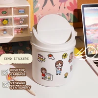 ins desktop small trash bin waste bin bedroom home cute trash can with organizer send sticker lid mini garbage storage can