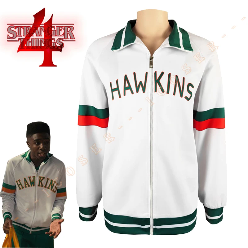 

Stranger Things Season 4 Lucas Sinclair Cosplay Costume White Green Jacket Coat Hawkins HellFire Club Mike Wheeler Dustin Eleven