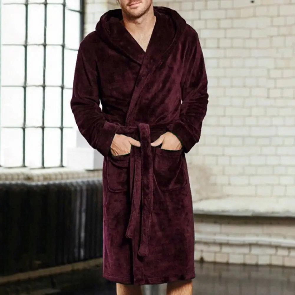 

Cozy Fleece Nightgown Cozy Men Bathrobe Belt Men Winter Warm Lengthened Plush Shawl Bathrobe Anti-freeze