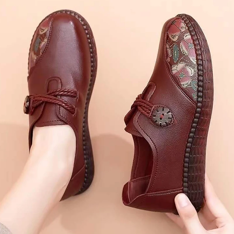 Vintage Moccasins Mom Women Flats Shoes Leather Round toe Slip-On Loafers Female Casual Sneakers Platform size 35-40 Ladies shoe