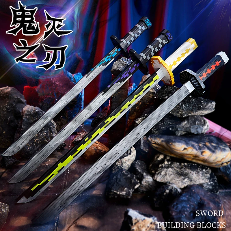 

52.5cm Demon Slayer Sword Knife Holder Building Blocks Figures Japanese Anime Connection Bricks Model Toys For Children