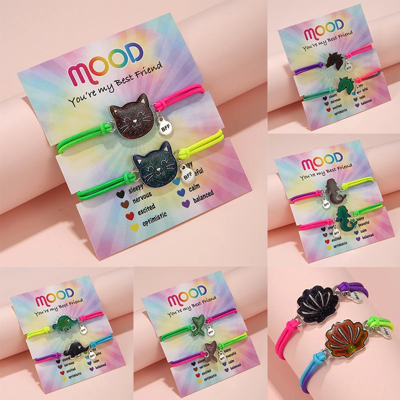 

2Pcs/set Color Changing Mood Bracelets Elastic Gradient Rope FriendShip BFF Bracelet for Girl Children Best Friend Gift