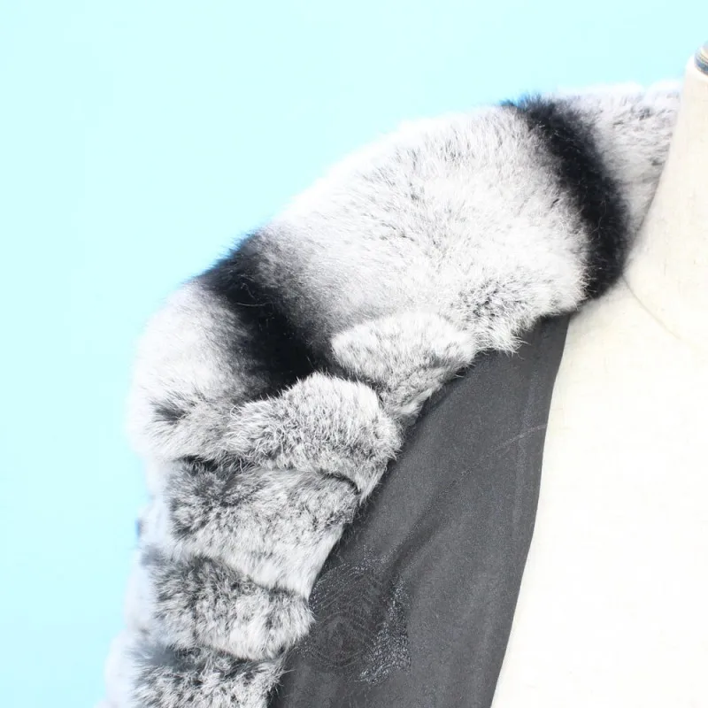 New Arrival Luxury Women Fur Coats S-4XL Natural Real Rex Rabbit Fur Coat Chinchilla Color Warm Winter Long Jacket