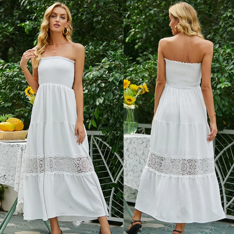 

Summer New Women's Clothing 2022 European and American Fashionable Temperament Commuter Lace Mid-waist White Tube Top Dress