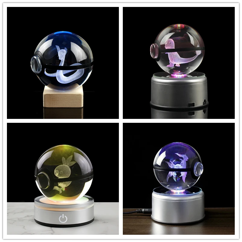 

80mm Game Ball Crystal Cartoon Balls Engraving 3D Monster Figurines DIY Christmas Gifts Global Desk Decor Craft Hobby Decoration