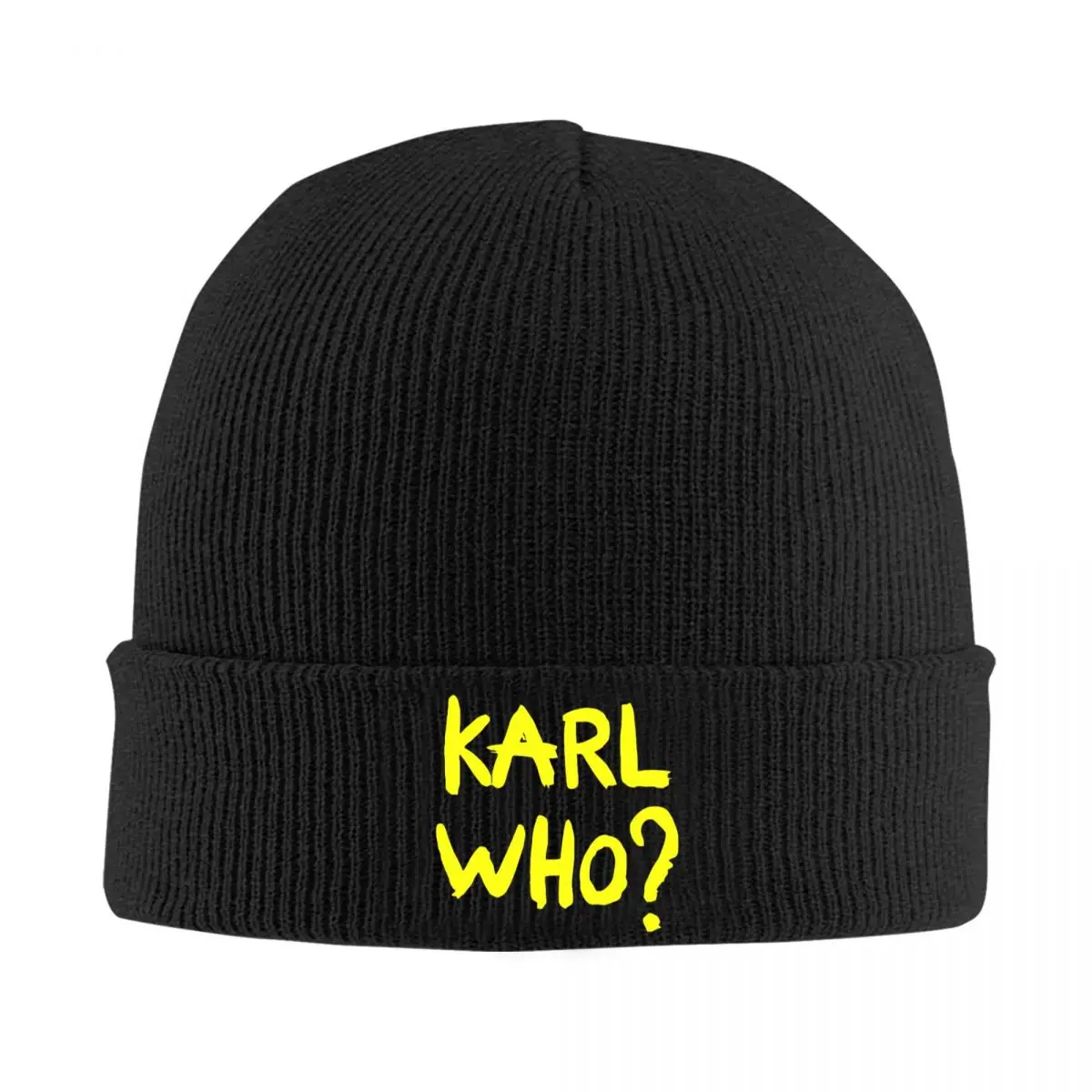 

Yellow Karl Who Slogan Skullies Beanies Caps For Men Women Unisex Cool Winter Warm Knitting Hat Adult Bonnet Hats