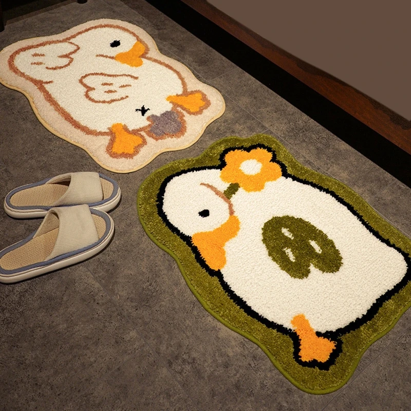 

Новый плюшевый дверной коврик с мультяшным цветочным гусиным принтом, пушистый коврик из микрофибры для ванной, водовпитывающий нескользящий напольный коврик для душа