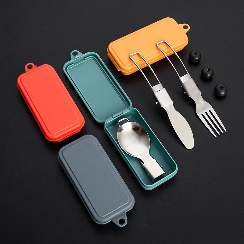 

Foldable Camping Spoon Fork Flatware Camping Utensil Set Folding Picnic Cutlery Utensil Spoon Fork Set Comes With Storage Box