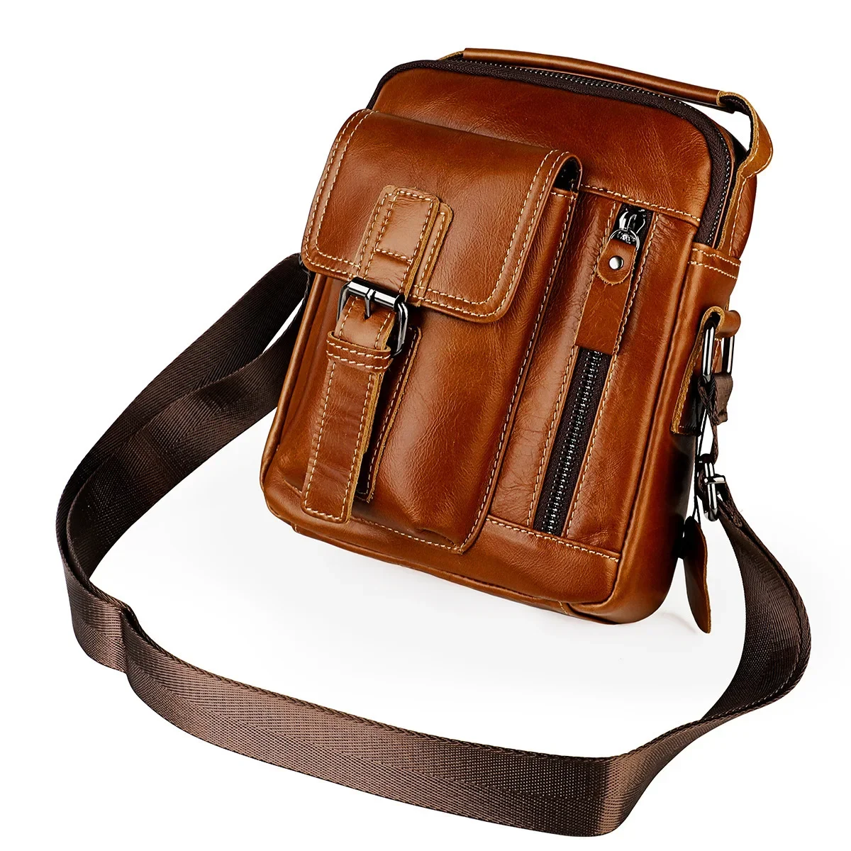 Мужская сумка через плечо из натуральной воловьей кожи