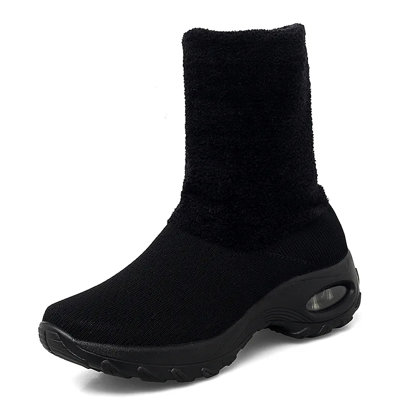 

Women Snow Boots Women Boots Knitting Solid Color Round Shape Breathable Keep Warm Add Cotton Air Cushion Women Cotton Shoes