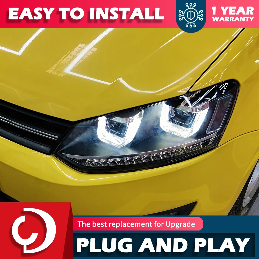 AKD-faros delanteros LED para coche, lámpara de cabeza DRL Hid, Ojo de Ángel, haz Bi xenón, accesorios para VW Polo 2011-2018