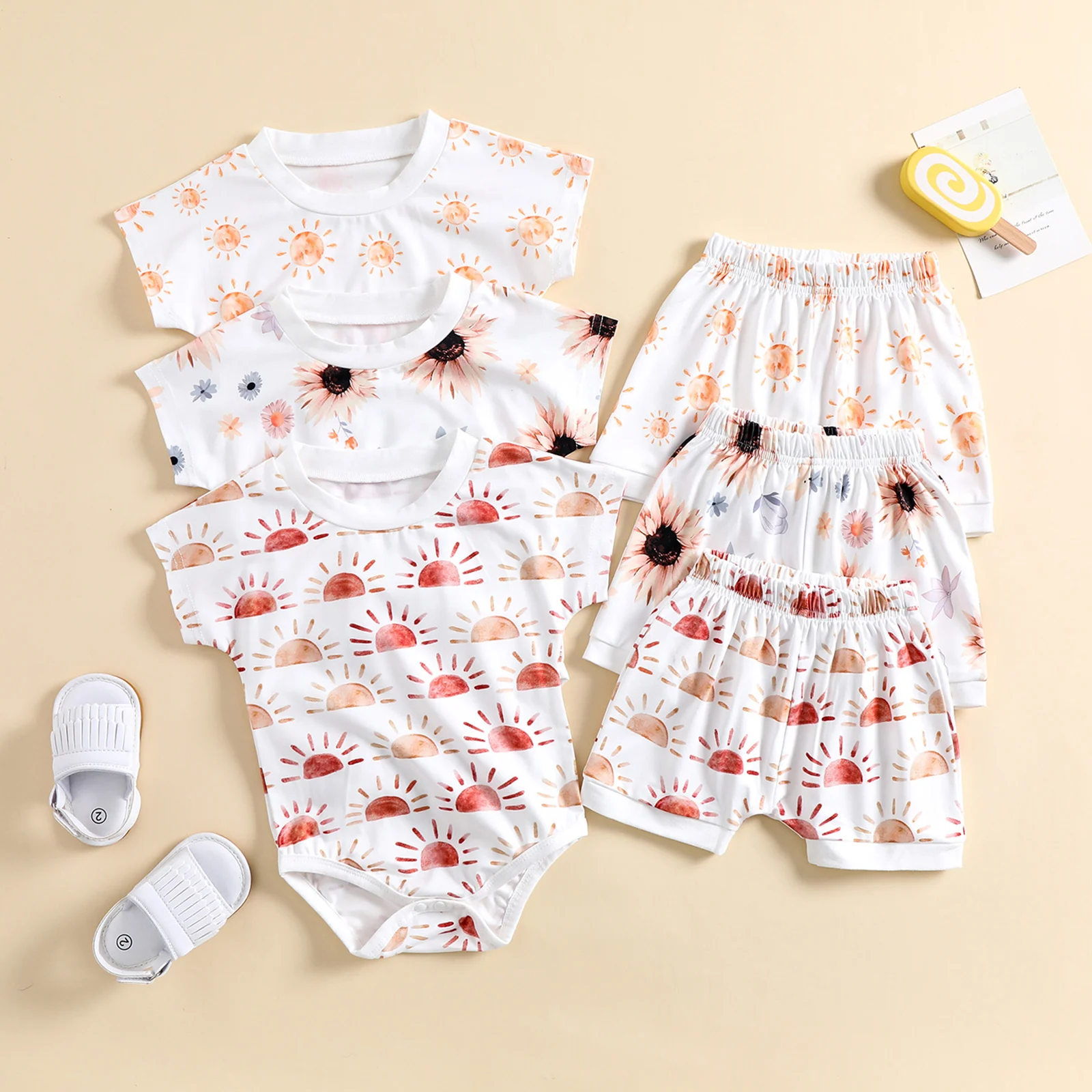 

Детский хлопковый комбинезон с коротким рукавом, с принтом Солнца и Луны