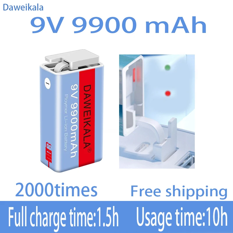 

9-volt lithium-ion rechargeable battery, 9900mAh, mini USB, for multimeter, microphone, toy, remote control, using KTV, new