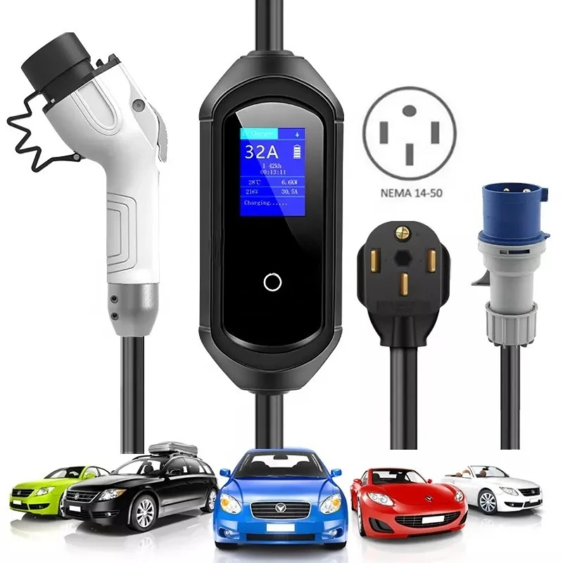 

Wholesale Cheapest 32Amp Car Charger Portable Charger SAE Type 1 IEC 62196 Mode Level 2 7KW 32A Portable EV Charger Type 2