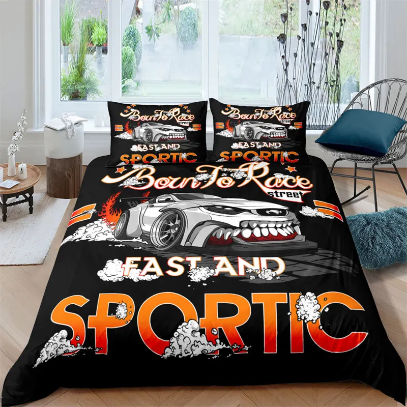 

Comforter Cover King For Child Girl Boys Bedroom Decor Kids Race Car Duvet Cover Cartoon Bedding Set Microfiber Speed Sports Car