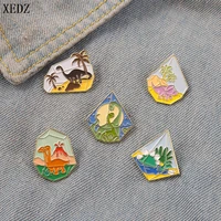 xedz animal enamel pin micro landscape dinosaur elephant brooch geometric lapel badge bag denim clothes fashion jewelry