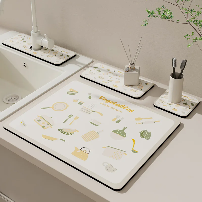 

Kitchen Drain Pad Super Absorbent Dish Drying Mat Quick Dry Tableware Coffee Cups Mats Kitchen Accessories Table Mats