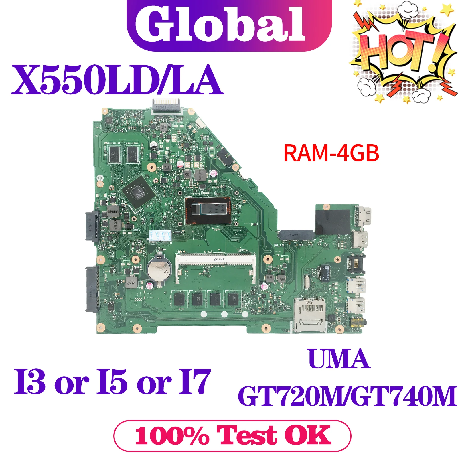 KEFU X550LD Mainboard For ASUS X550LA X550LC X550LN E550L Pro550L A550L F550L P550L K550L Y582LD Laptop Motherboard I3 I5 I7 4th