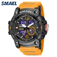 smael sport watch men alarm chronograph clock stopwatch led date day dual time zone waterproof 5bar military mens watches 8007