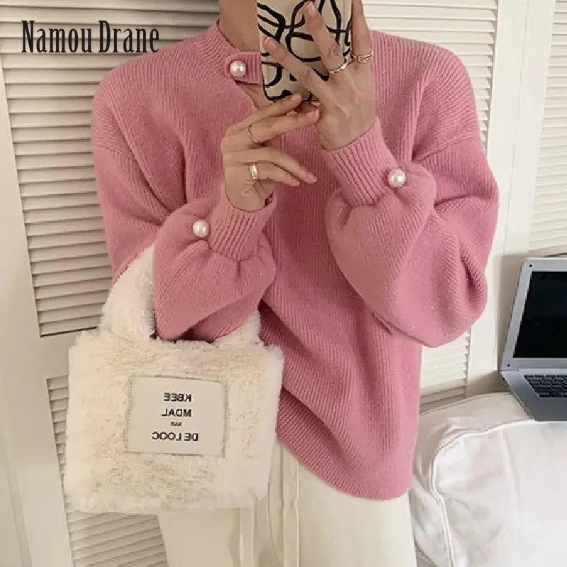 

Pearl Button Chic Niche Sweater Female Design Sense 2022 Autumn Winter Gentle Wind Western Style Age-reducing Knit Top