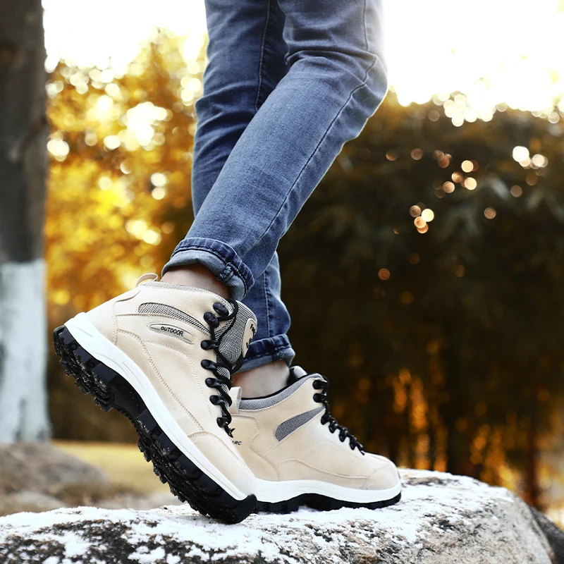 JIEMIAO High Quality Outdoor Camping Hiking Shoes Unisex High Top Plush Warm Casual Sneakers Men Non-slip Trekking Walking Boots