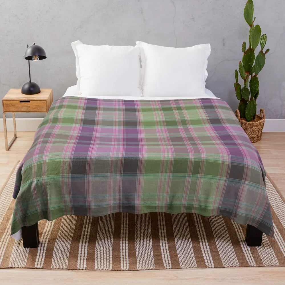 

Green And Lilac Tartan Plaid. Ultra-Soft Micro Fleece Warm Flannel Fur Bedding Bestie Sherpa Boho Throw Blankets