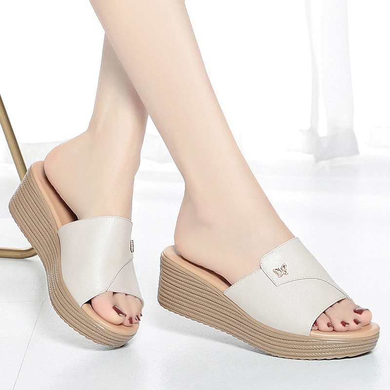 AIYUQI Women Slippers Platform Large Size 41 42 43 New 2023 Summer Outerwear Slippers Women Wedge Genuine Leather Slippers Women