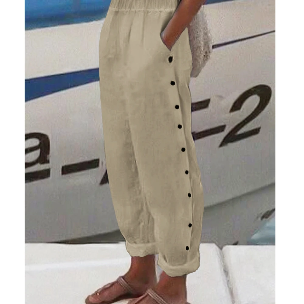 

Брюки Wepbel Женские однотонные, повседневные свободные штаны с завышенной талией, уличная одежда, дизайнерские модные прямые штаны с боковыми пуговицами