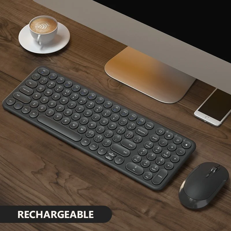 

Rechargeable Keyboard Wireless Mouse, 2.4Ghz Ultra Slim Quiet Keyboard and Mice Combo with Round Keys for Computer USB Genuine