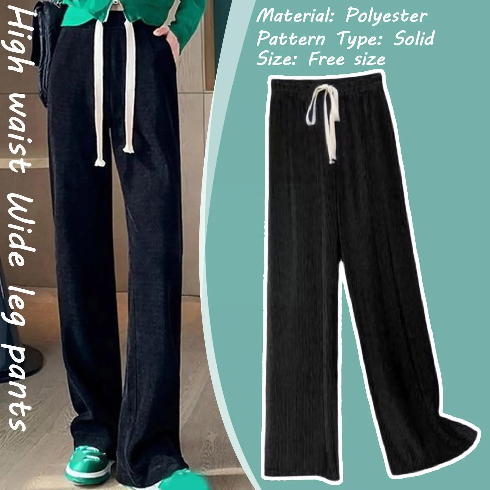 

Spring And Autumn New Ladies Silk Ice Light Wide Leg Color High Straight Pants Waist Girl Casual Loose Wild Pants Y1E7