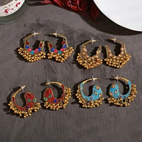2022 trendy metal tassel jhumka indian ethnic geometric bollywood dangle earrings vintage colorful crystal jewelry gift