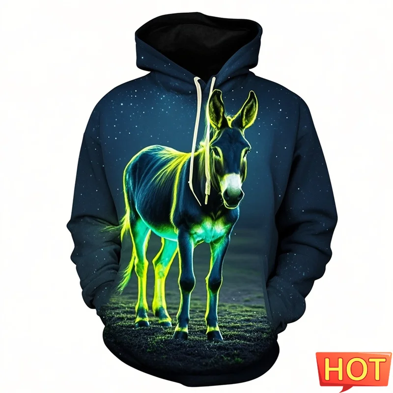 Худи мужское осеннее Винтажное с 3d-рисунком осла капюшоном