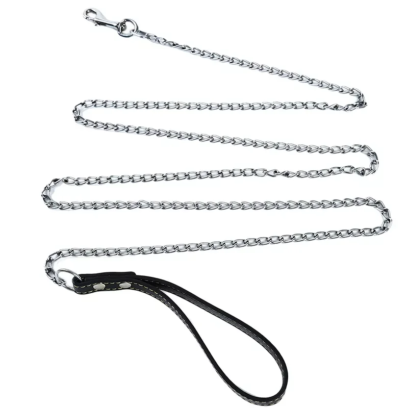 

2023NEW Anti-Bite Metal Dog Chain Lead For Small Medium Large Dog Chain Leash Handle Leads PU Leather Iron Chain Pet Accessories