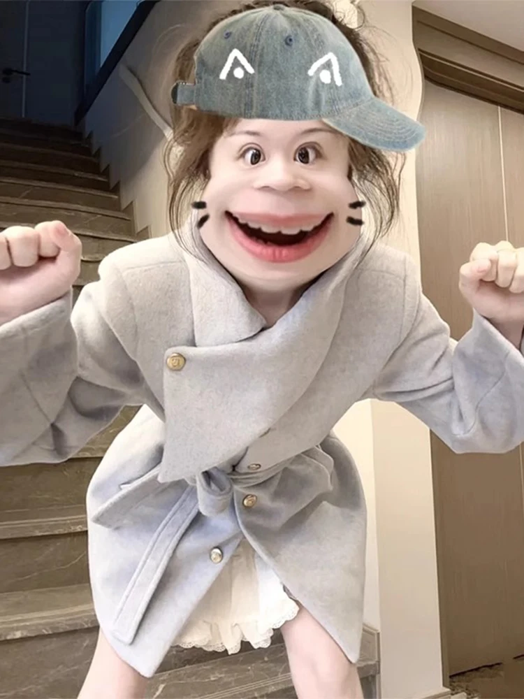 Синяя шерстяная куртка женская зимняя новая возрастная корейская серия